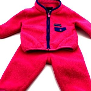 Gap Arctic Fleece Outfit Size 3/6m Girls Vintage Top Pants Pink Zipper Retro